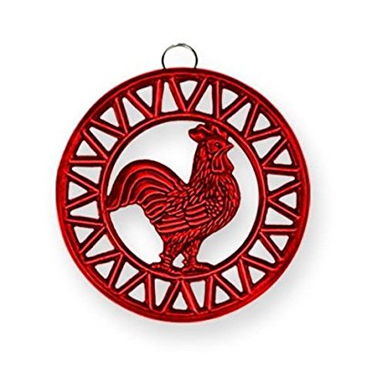 Old Dutch Two Tone Red Rooster Trivet, 8-Inch