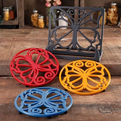 The Pioneer Woman 4-Piece Timeless Beauty Cast Iron Cookbook Holder And Trivet Set