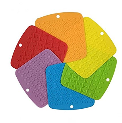 honghui Silicone Pot Holder,Trivets,Hot Mitts,Spoon Rest And Garlic Peeler Non Slip,Heat Resistant Hot Pads,Multipurpose Kitchen Tool.6.7x6.9 Potholders(Set of 6) Non Slip,Dishwasher Safe,Durable.