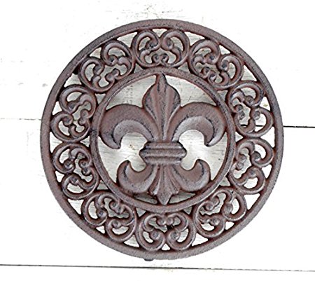 Cast Iron Fleur De Lis Trivet , Rustic Brown