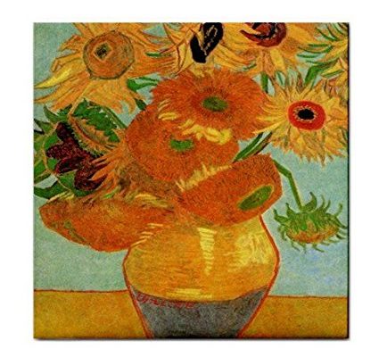 Still Life Vase with Twelve Sunflowers By Vincent Van Gogh Tile Trivet Review