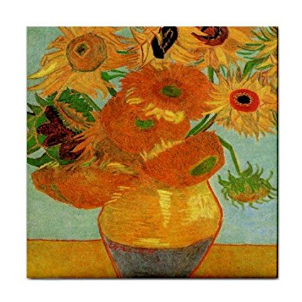 Still Life Vase with Twelve Sunflowers By Vincent Van Gogh Tile Trivet