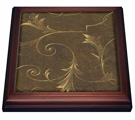 3dRose trv_167068_1 Brown Gradient Background with Golden Vine Accents Trivet with Ceramic Tile, 8 x 8″, Natural Review