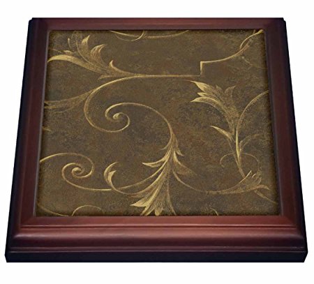 3dRose trv_167068_1 Brown Gradient Background with Golden Vine Accents Trivet with Ceramic Tile, 8 x 8