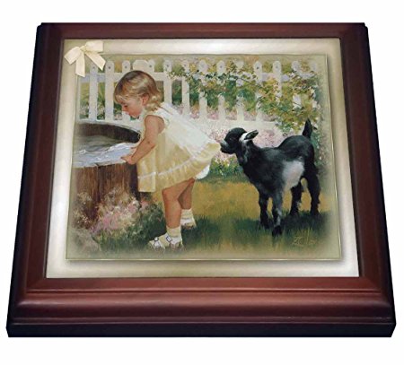 3dRose trv_167219_1 Billy Goat and Little Girl Art Trivet with Ceramic Tile, 8 by 8