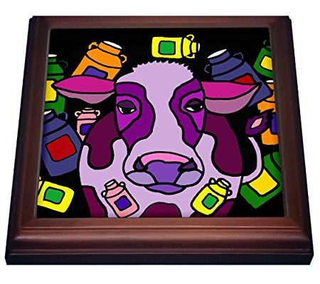 3dRose trv_201768_1 Funny Purple Cow & Milk Jugs Abstract Art Trivet with Ceramic Tile, 8 by 8″, Brown Review