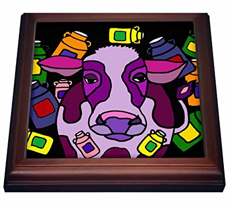 3dRose trv_201768_1 Funny Purple Cow & Milk Jugs Abstract Art Trivet with Ceramic Tile, 8 by 8