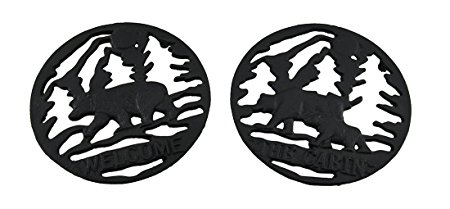 Cast Iron Trivets 2 Pc. Woodland Black Bear Rustic Welcome And The Cabin Cast Iron Trivet Set 7 X 0.5 X 7 Inches Black