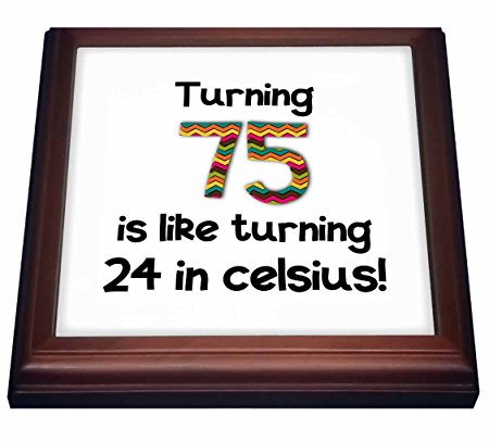 3dRose trv_184966_1 Turning 75 is Like Turning 24 in Celsius-Humorous 75Th Birthday Gift Trivet with Ceramic Tile, 8 by 8