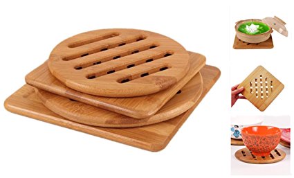 Bamboo Trivet, Weikai Home Kitchen Bamboo Hot Pads Trivet, Heat Resistant Pads Teapot Trivet, Square and Round (Multi-size, Pack of 4)