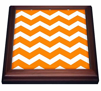 3dRose trv_179678_1 Bold Orange & White Zig Zag Chevron Pattern Bright Zigzags Trivet with Ceramic Tile, 8 by 8″, Brown Review