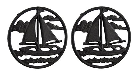 Cast Iron Trivets 2 Piece Rustic Brown Sailboat On The Sea Round Cast Iron Trivet Set 7.5 X 0.75 X 7.5 Inches Brown Review