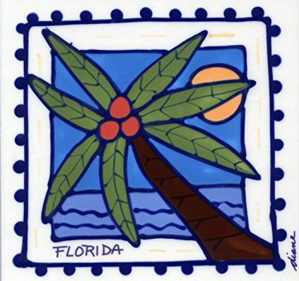 Decorative Whimsical Ceramic Tile Wall Art Hot Pad Trivet By Diane Artware – 6 X 6 Inch – Florida Palm Tree Review