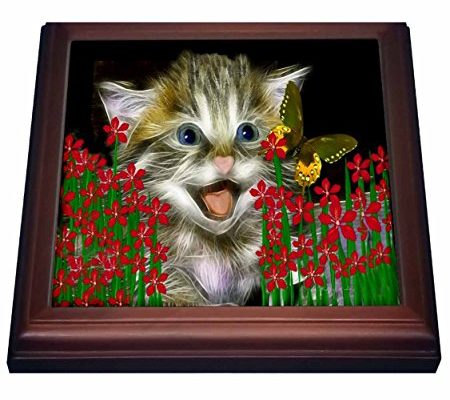 3dRose trv_18450_1 Smiling Kitten Domestic Cat Trivet with Ceramic Tile, 8 by 8″, Brown Review