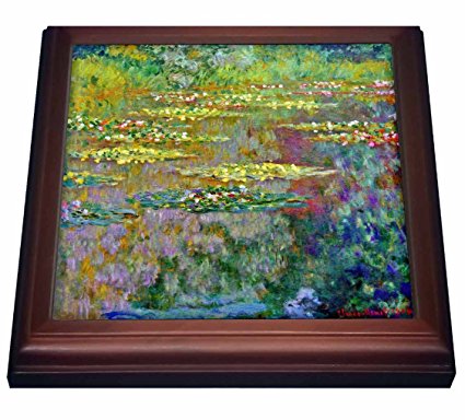 3dRose trv_155656_1 Water Lilies by Impressionist Artist Claude Monet-Water Lilies on Lake Famous Nature Impressionism Trivet with Ceramic Tile, 8 by 8″, Brown Review