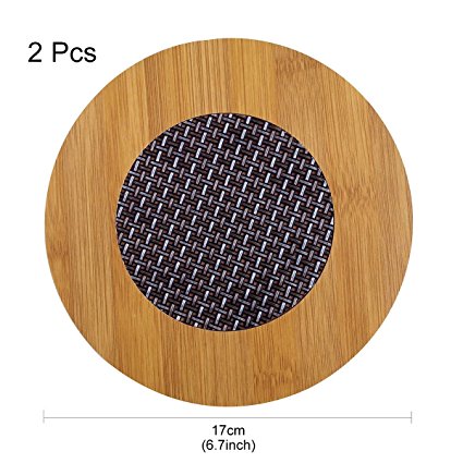 Saim Kitchen Hot Dishes Bamboo Trivet Mat, Heat Resistant Pads Teapot Trivet Pack of 2, Round