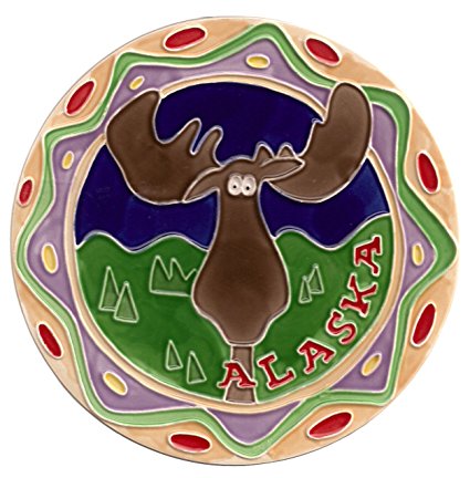 Alaska Moose Round Ceramic Trivet