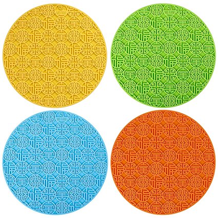 Me.Fam Traditional Chinese Style,trivet,placemat,pot Holder,jar Opener,spoon Rest and Garlic Peeler (Set of 4) Non Slip,flexible,durableheat Resistant Hot Pads (Orange+Green+Yellow+Blue)