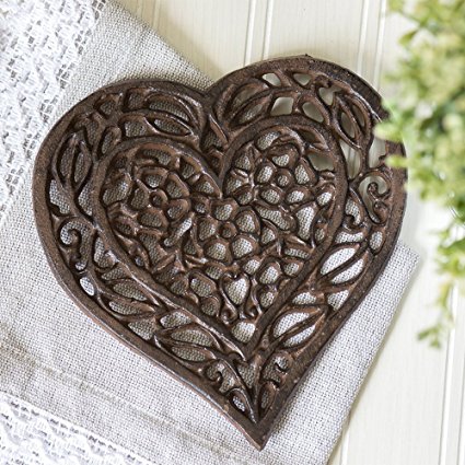 Cast Iron Heart Trivet - Decorative Cast Iron Trivet For Kitchen Or Dining Table - Vintage, Rusted Design - 6.75X6.5 - With Rubber Pegs/Feet - Recycled Metal by Comfify