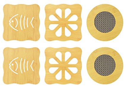 NKTM 6 Pack Bamboo Trivet Mat Set, Heavy Duty Hot Pot Holder Pads