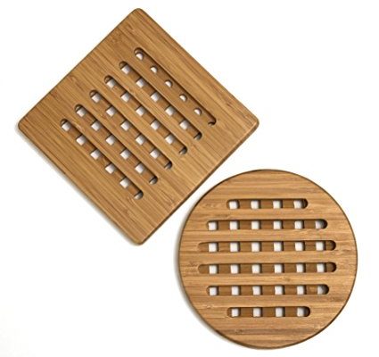 Lipper International 8821-2 Bamboo Wood Trivets, Set of 2, One Square/One Round, 7-3/4″ Review