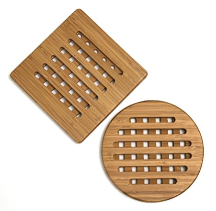 Lipper International 8821-2 Bamboo Wood Trivets, Set of 2, One Square/One Round, 7-3/4