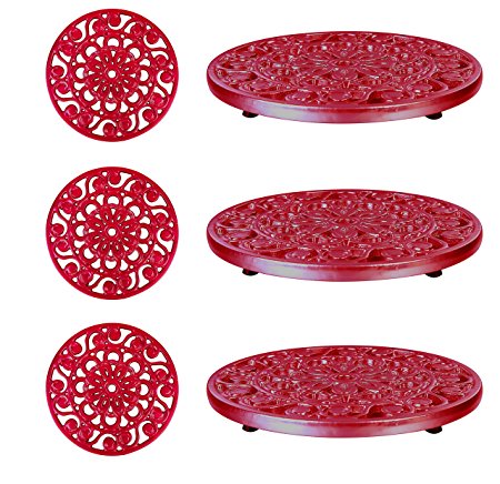 Decorative Cast Iron Metal Trivets by Trademark Innovations (Red) (3 Trivets)