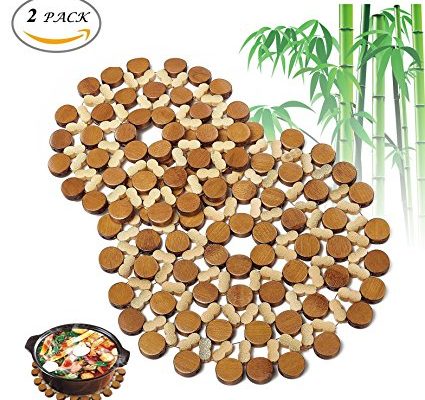 Flee Decorative Bamboo Trivets Mat For Hot Dishes Pot Coasters Bowl Plate Holders 1 Small and 1 Medium Review