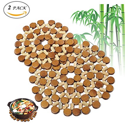 Flee Decorative Bamboo Trivets Mat For Hot Dishes Pot Coasters Bowl Plate Holders 1 Small and 1 Medium