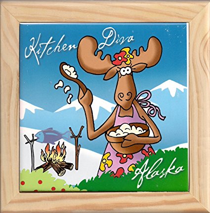 Alaska Kitchen Diva Wood Framed Ceramic Trivet