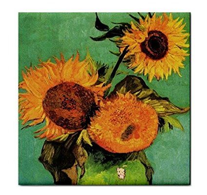 Three Sunflowers in a Vase By Vincent Van Gogh Tile Trivet Review