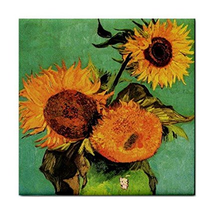 Three Sunflowers in a Vase By Vincent Van Gogh Tile Trivet