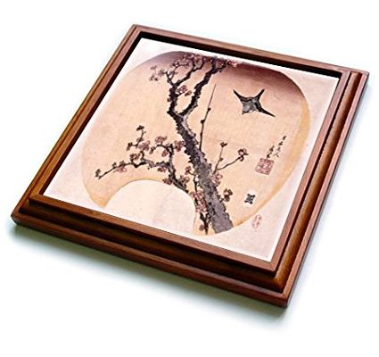 3dRose trv_163297_1 Image of Japanese Painting of Cherry Blossoms and Warbler Trivet with Ceramic Tile, 8 by 8″, Brown Review