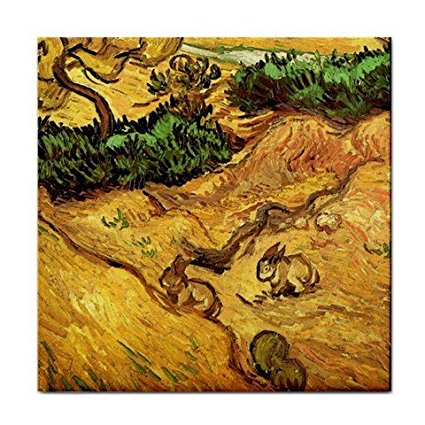 Field with Two Rabbits By Vincent Van Gogh Tile Trivet