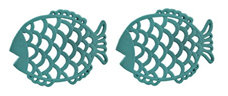 Cast Iron Trivets 2 Piece Tropical Turquoise Blue Cast Iron Filigree Fish Decorative Trivet Set 7.75 X 0.75 X 6 Inches Turquoise Review