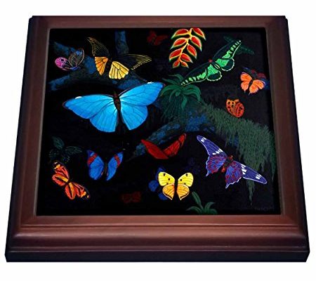 3dRose trv_3221_1 Rainforest Butterflies Trivet with Ceramic Tile, 8 by 8″, Brown Review