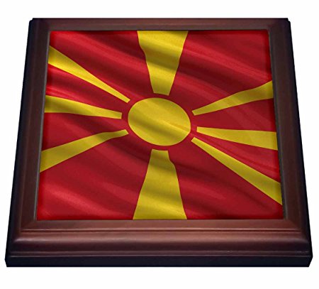 3dRose trv_180005_1 Flag of Macedonia Waving In The wind Trivet with Ceramic Tile, 8 x 8, Natural