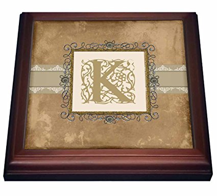 3dRose trv_186357_1 K Initial Vintage Elegant Vines and Flowers in Sepia and Pewter Look Trivet with Ceramic Tile, 8 by 8″, Brown Review