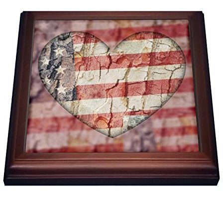 3dRose trv_28060_1 American Flag Heart Trivet with Ceramic Tile, 8 by 8″, Brown Review