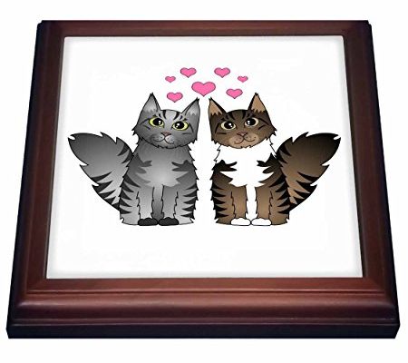 3dRose trv_35530_1 Cute Maine Coon Cats in Love-Silver and Brown Tabby with White Trivet with Ceramic Tile, 8 by 8″, Brown Review