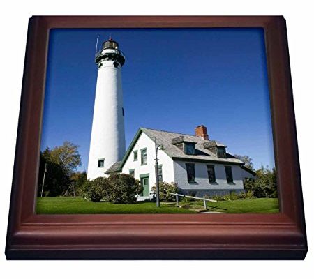 3dRose trv_91241_1 Michigan, Lake Huron, Presque Isle Lighthouse US23 WBI0151 Walter Bibikow Trivet with Ceramic Tile, 8 by 8″, Brown Review