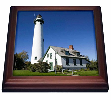 3dRose trv_91241_1 Michigan, Lake Huron, Presque Isle Lighthouse US23 WBI0151 Walter Bibikow Trivet with Ceramic Tile, 8 by 8