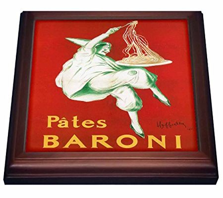 3dRose trv_149299_1 Vintage Pates Baroni Pasta Advertising Poster Trivet with Ceramic Tile, 8 by 8″, Brown Review