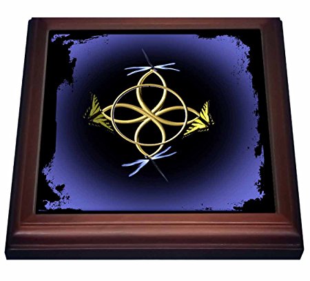 3dRose trv_63363_1 a Gold Celtic Knot with Butterflies and Dragonflies Trivet with Ceramic Tile, 8 by 8