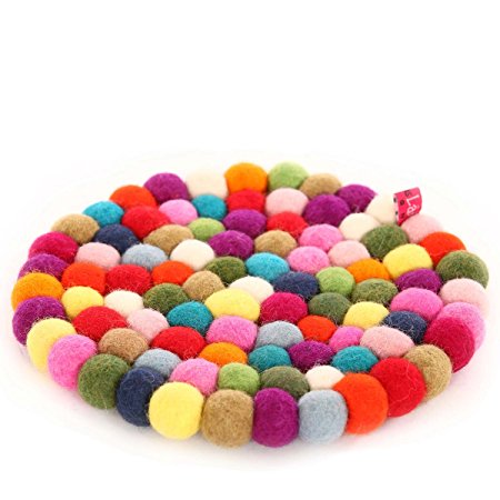 Happy As Larry Round Felt Ball Trivet (Trivet Only, Original Multi-Color)