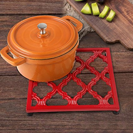 Square Cast Iron Trivet Red Metal Trivets for Kitchen Dining