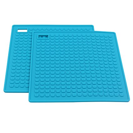 iBostom Thanksgiving Silicone Pot Holder - Set of 2- Use as Pot Holder, Trivet Mat, Hot Pad,7 x 7inch, Blue