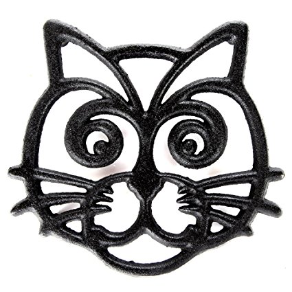 Home-X Cast Iron Trivet, Cat Face