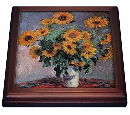 3dRose trv_126498_1 Sunflowers by Claude Monet Impressionist Still Life Trivet with Ceramic Tile, 8 by 8″, Brown Review