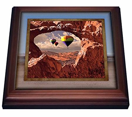 3dRose trv_41300_1 Hot Air Balloons in The Southwest Trivet with Ceramic Tile, 8 by 8″, Brown Review